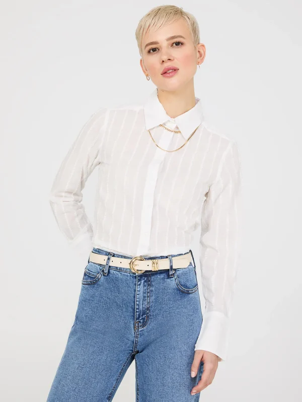 Textured Long Sleeve Button-Front Blouse - Image 2
