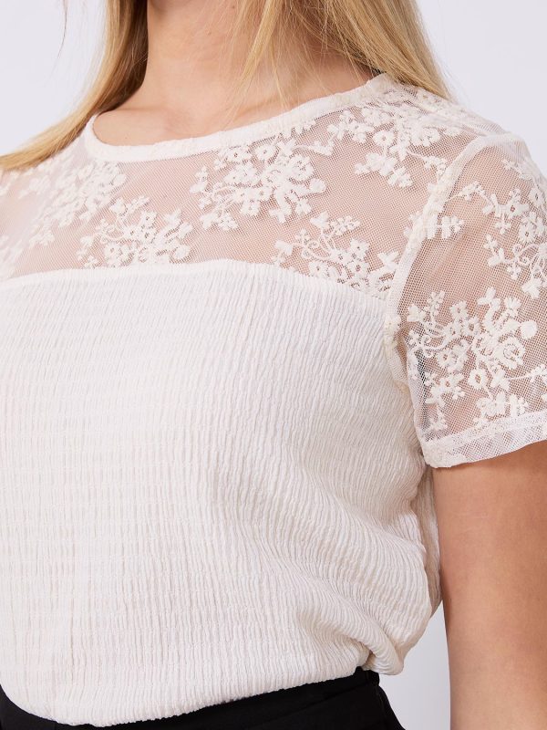 Floral Embroidered Mesh Short Sleeve Top - Image 6