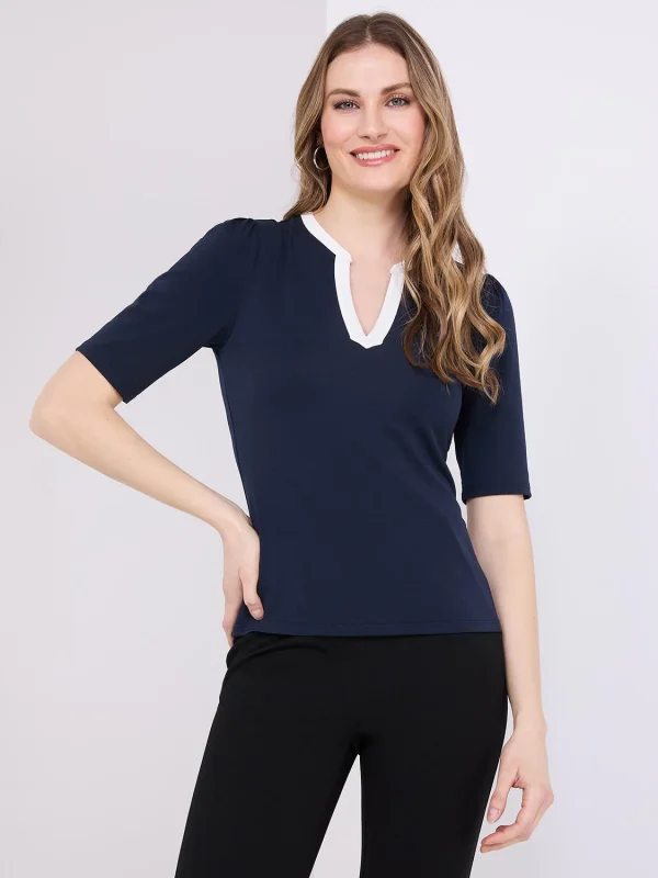 Contrast Neckline 3/4 Sleeve Top - Image 8