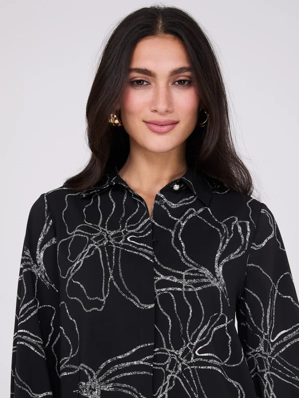 Silky Floral Print Button-Front Blouse - Image 2