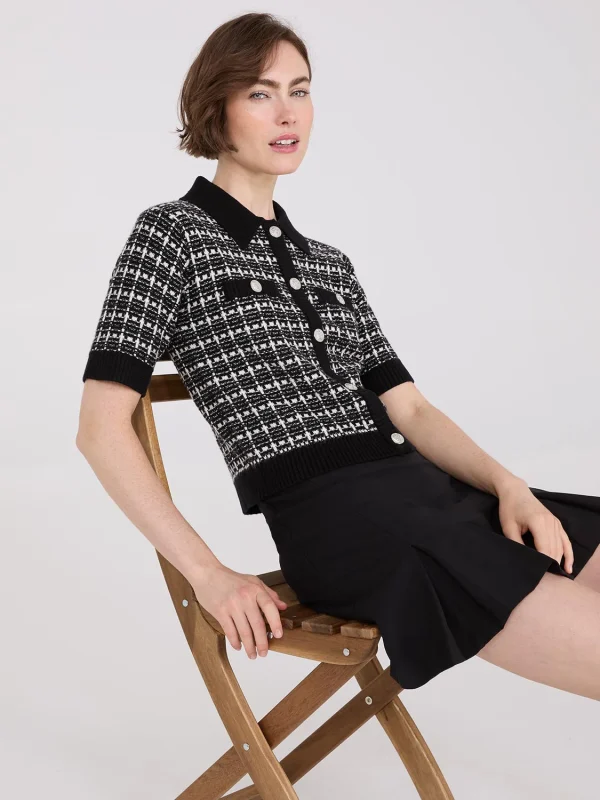 Tweed Short Sleeve Waisted Cardigan - Image 2