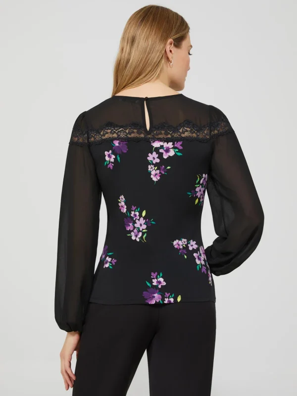 Long Balloon Sleeve Ditsy Floral Crew Neck Top - Image 5