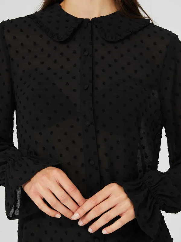 Textured Button-Front Ruffle Collar Blouse - Image 6