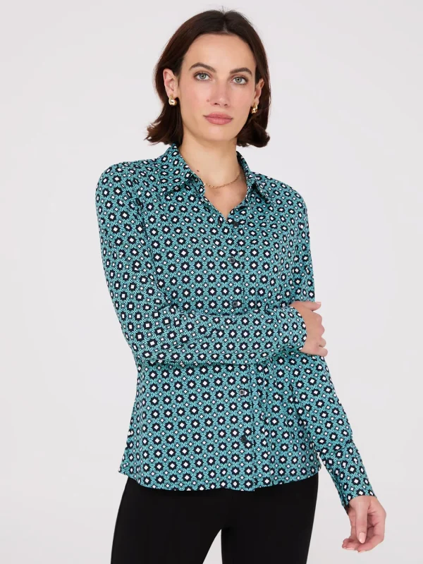 Printed Button-Front Classic Blouse - Image 3