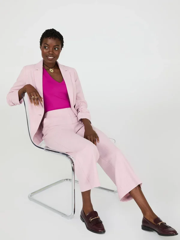 One-Button Ruched 3/4 Sleeve Blazer - Image 3