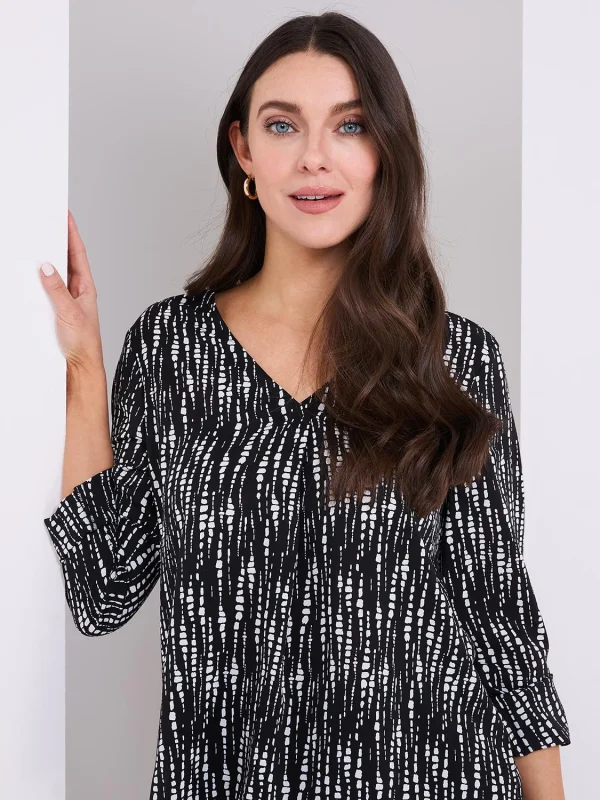 Abstract Print V-Neck Long Sleeve Popover Blouse - Image 2