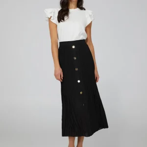 Pleated Chiffon Button-Front Skirt With Belt