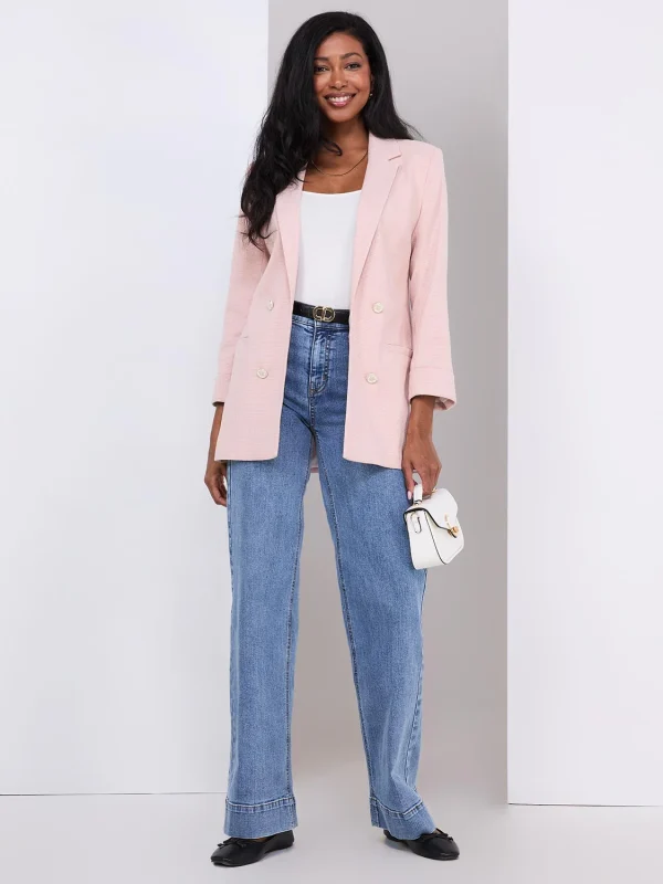 3/4 Sleeve Faux Double-Breasted Blazer - Image 3