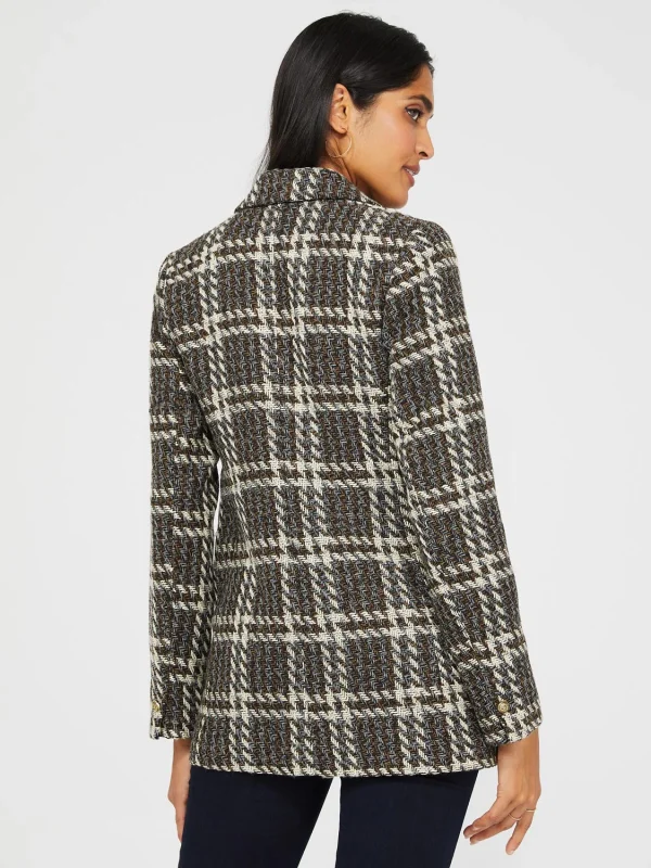 6-Button Plaid Jacquard Boucle Blazer - Image 5