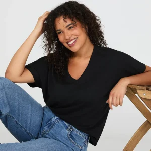 Short Dolman Sleeve V-Neck T-Shirt