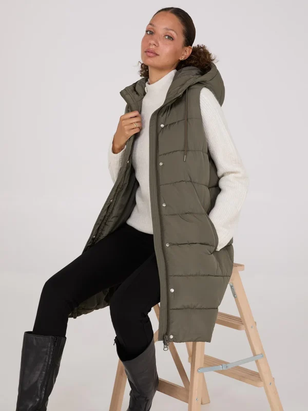 Long Hooded Puffer Vest - Image 6