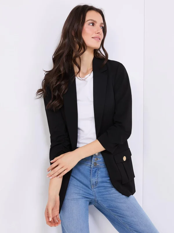 3/4 Ruched Sleeve Crepe Blazer - Image 17