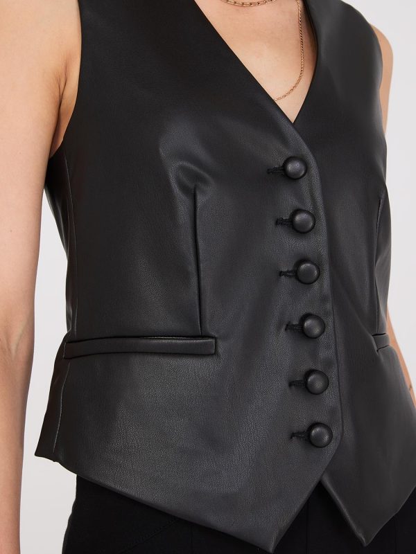 Faux Leather Button-Front Vest - Image 2