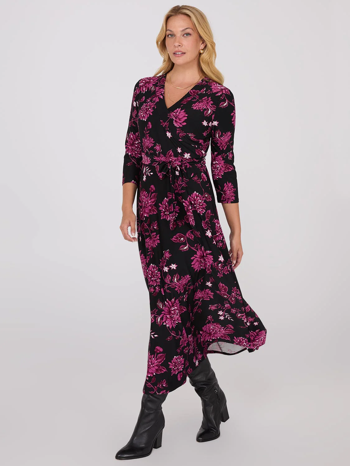 Floral Print Crossover A-Line Maxi Dress - Image 3