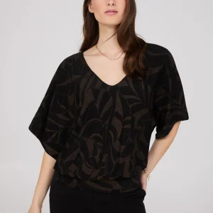Foliage Print V-Neck Kimono Sleeve Top