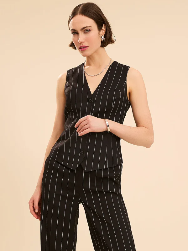 Pinstripe Button-Front Vest - Image 2