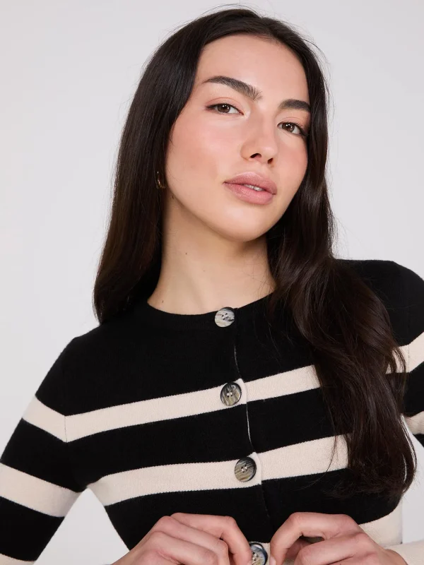 Colour Block Striped Button-Front Cardigan - Image 3