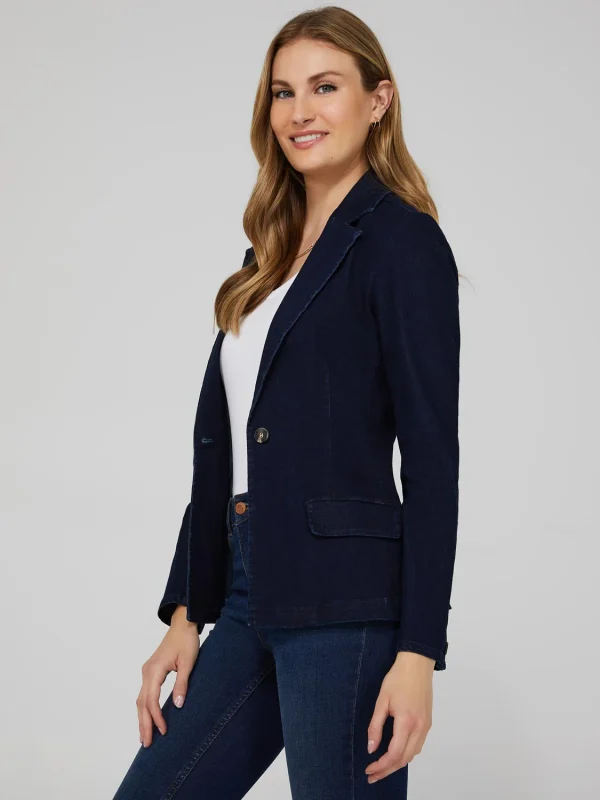One-Button Denim Blazer With Flap Pockets - Image 4