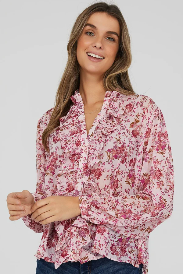 Printed Ruffled Long Sleeve Blouse - Image 2