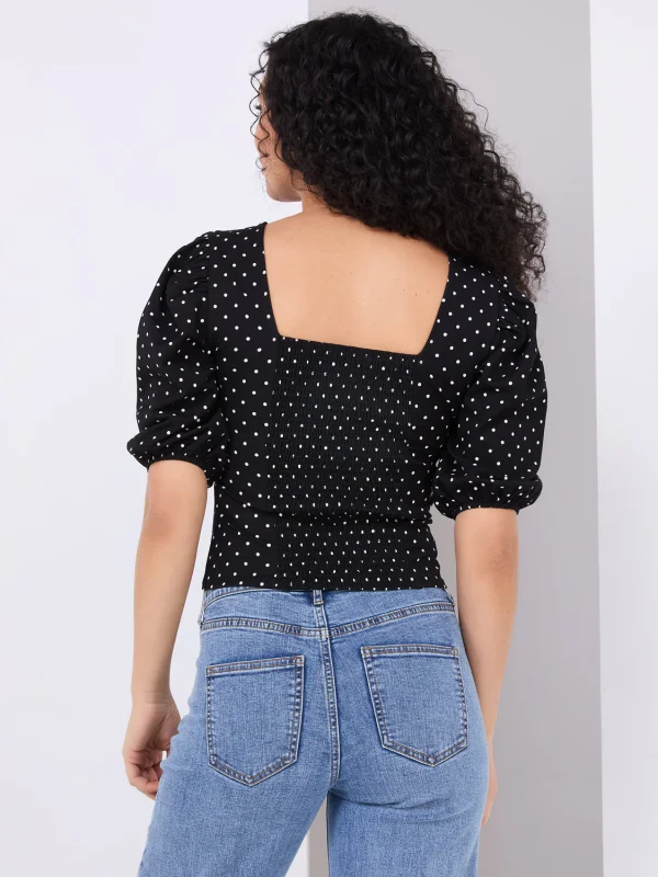 Dot Print Puff Sleeve Square Neck Top - Image 5
