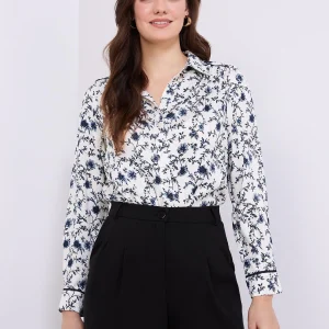 Textured Floral Print Button-Front Blouse
