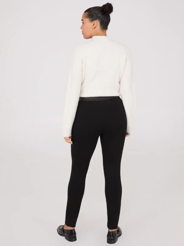 High-Rise Ankle Length Pants With Faux Leather Waistband - Image 5