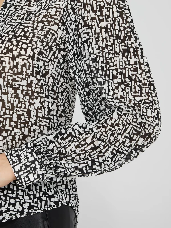 Printed Button-Front Blouse With Pleated Sleeves - Image 6