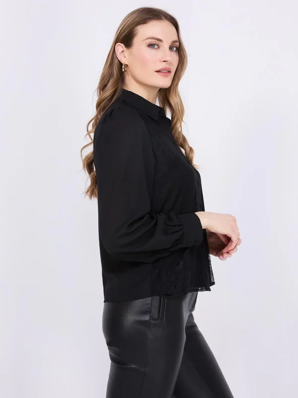 Chiffon Lace Button-Front Blouse - Image 4