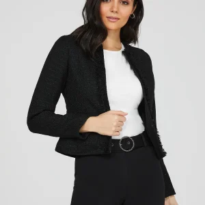 Waisted Boucle Blazer With Fringe Details