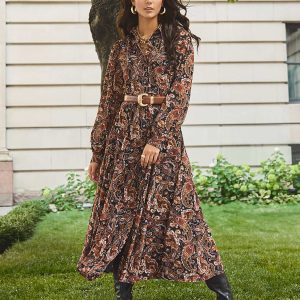 Paisley Print Chiffon Maxi Shirt Dress