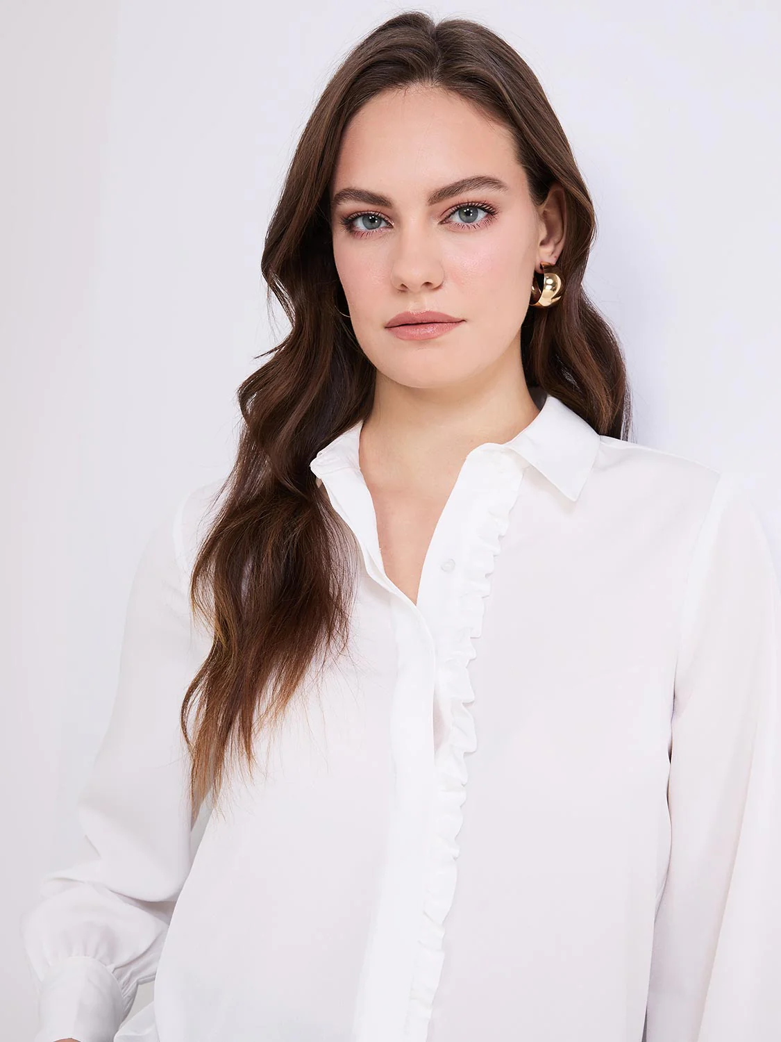 Button-Front Blouse With Ruffle Detail - Image 8