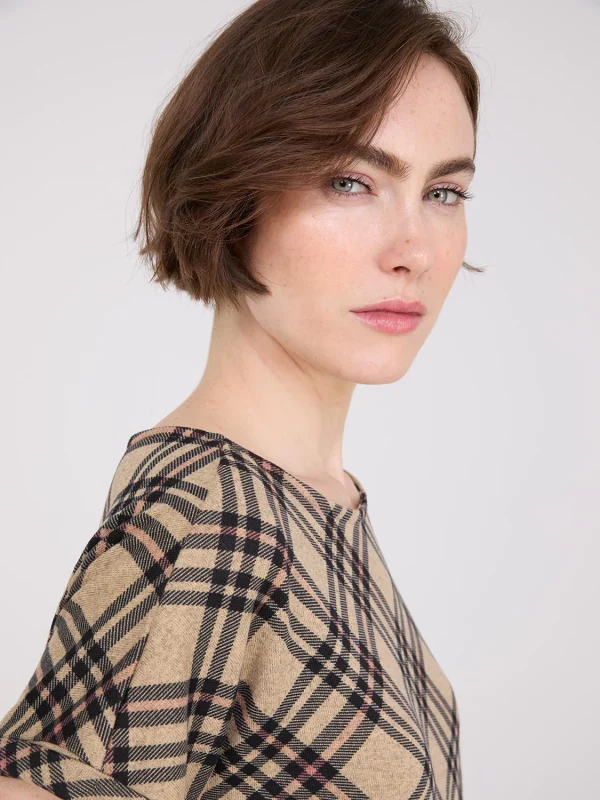 Plaid Cuffed Dolman Sleeve T-Shirt - Image 2