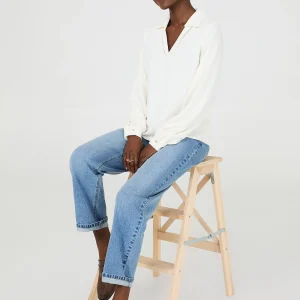 Textured Johnny Collar Popover Blouse