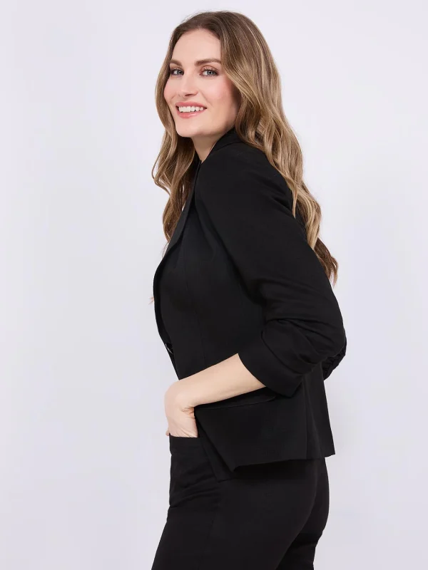 One-Button Ruched Sleeve Blazer - Image 4