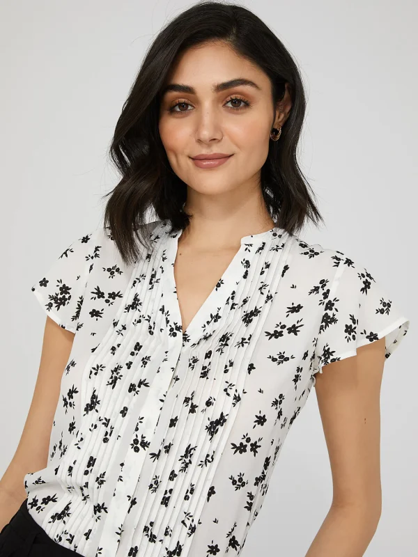Printed Crepe Chiffon Blouse WIth Pintuck Detail - Image 2