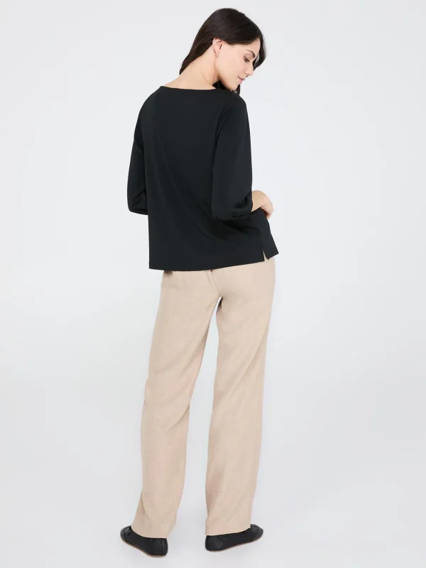 3/4 Pleated Sleeve Boat Neck Top - Image 4