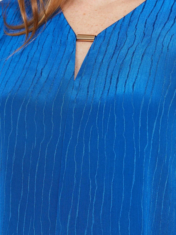 Textured V-Neck Blouse With Hardware Detail - Image 6