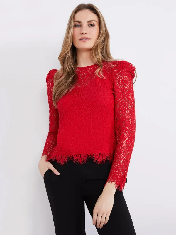 Crochet Lace Puff Sleeve Top - Image 9