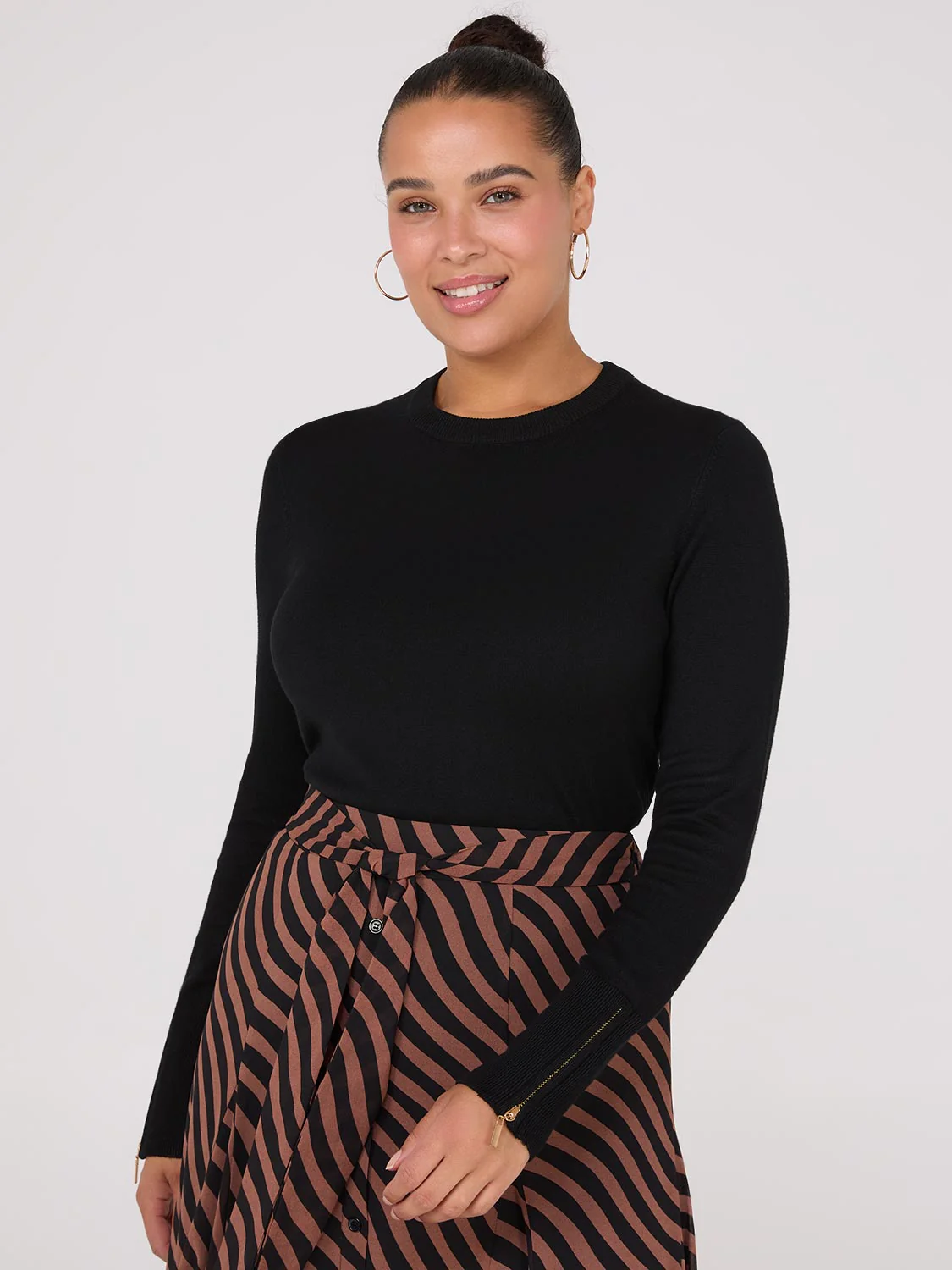 Zip Sleeve Crew Neck Sweater - Image 3