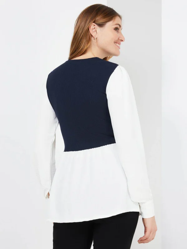 2-Fer Ribbed Top With Button-Front Blouse - Image 5