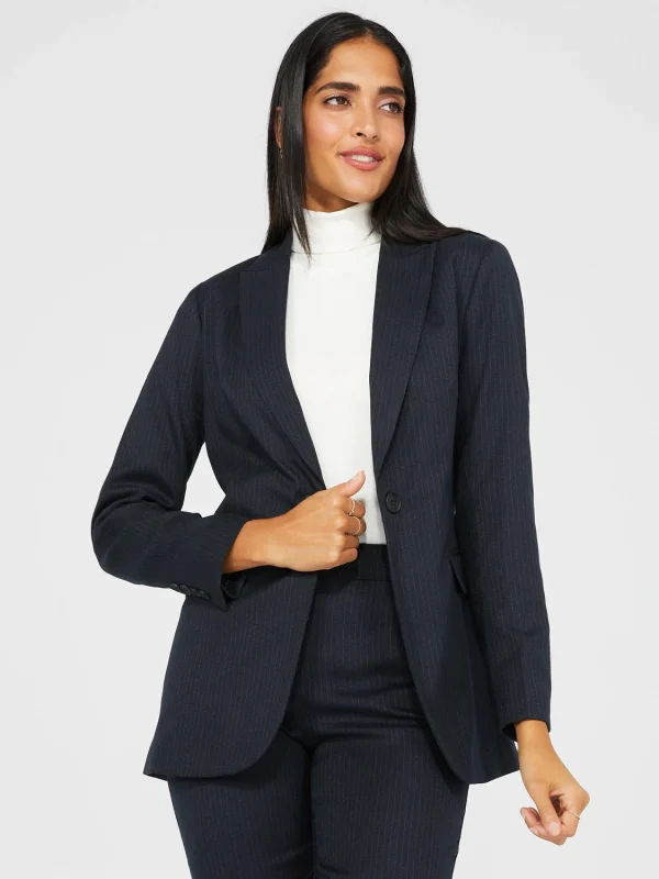 1-Button Striped Blazer With Flap Pockets - Image 5