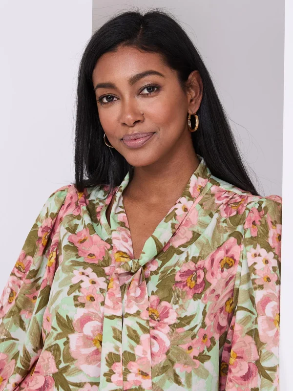 Printed Popover Bow Blouse - Image 2