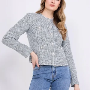 4-Pocket Button-Front Boucle Blazer