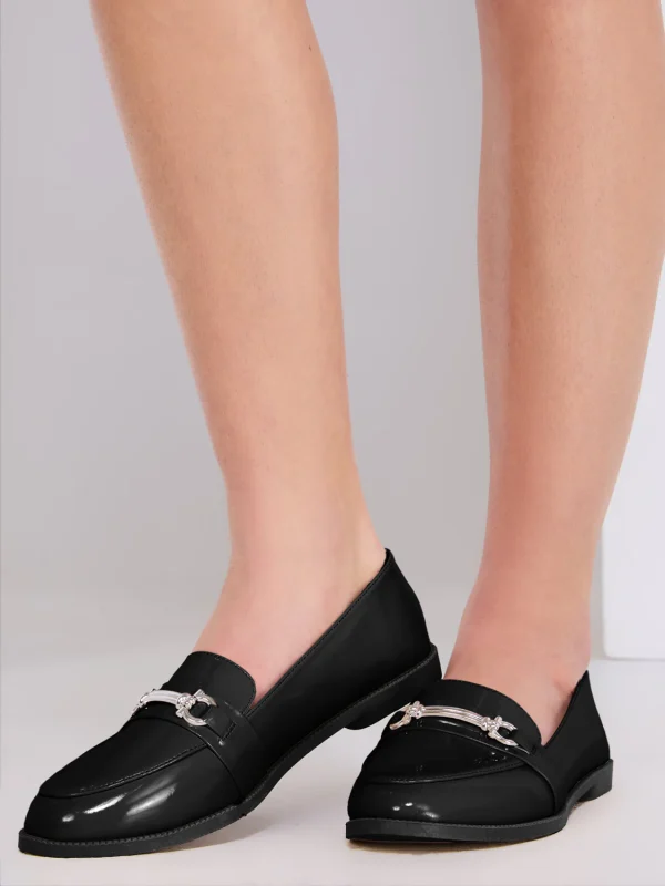 Faux Leather Loafers With Metal Bar - Image 2