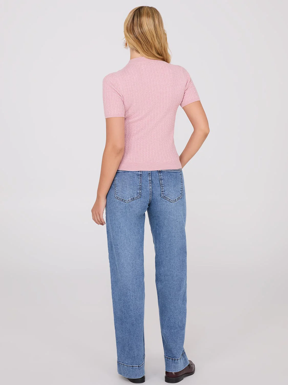 Short Sleeve Cable Knit Sweater - Image 9