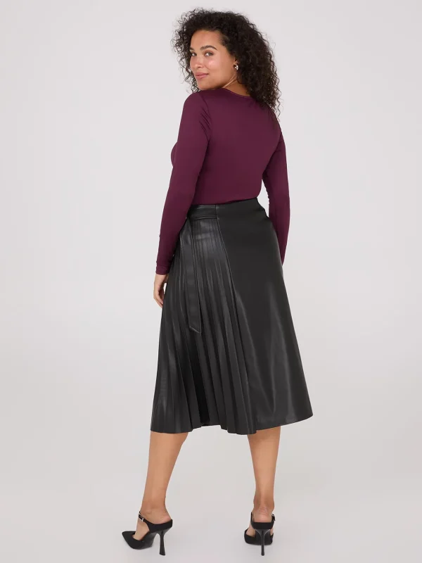 Faux Leather Wrap Midi Skirt - Image 5