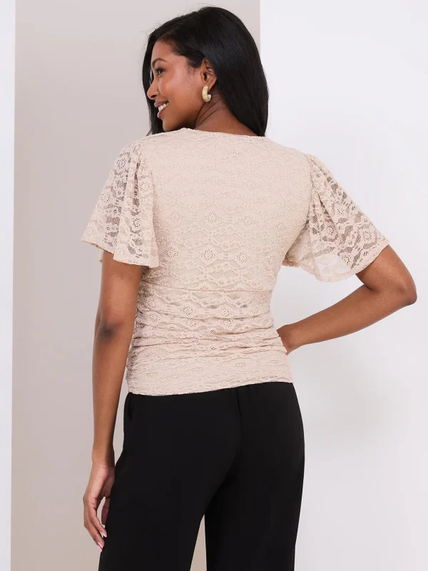 Lace Cross-Front Top With Flutter Sleeves - Image 5