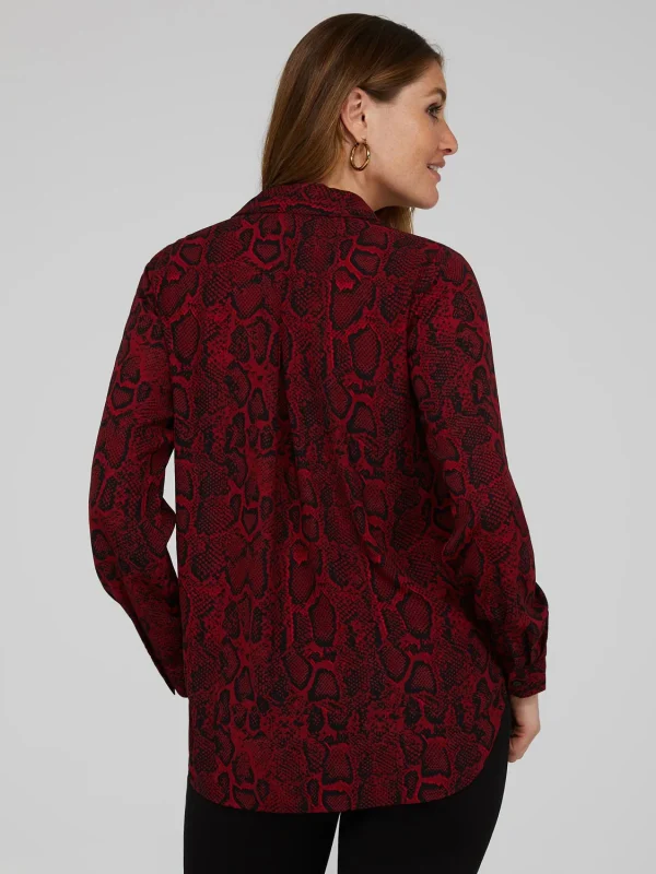 Snakeskin Print Crepe Long Sleeve Button-Front Blouse - Image 5