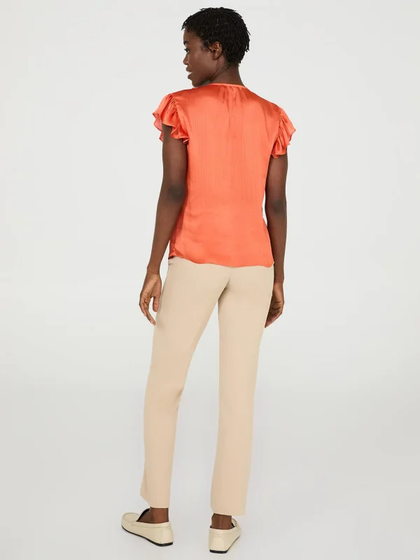 Crinkle Satin Ruffle Sleeve Button-Front Blouse - Image 5