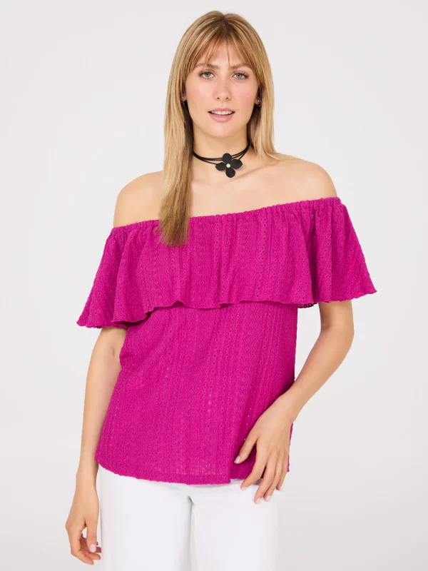 Eyelet Textured Off-The-Shoulder Top - Image 3